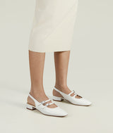 Epiphyllum Mary Jane-Square-toe white Slingback Flat with 25mm heel