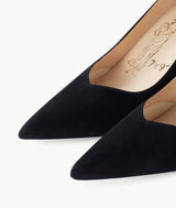 Black close toed point toe heels