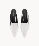 7or9 Black Label Comfort Creamy White Round-toe Calfskin Leather Mules for Women 35 mm/1.38'' Kitten Heels-Full Moon 4.0