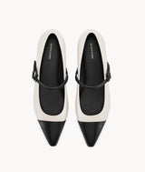 7or9 Black Label Series High-end Comfortable Black and White Calfskin Leather Mary Jane Flat for Women Block Heels - Quarter Moon 4.0