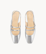 Silver Moon Mary Jane-Square-toe Silver Slingback Flat with 25mm heel