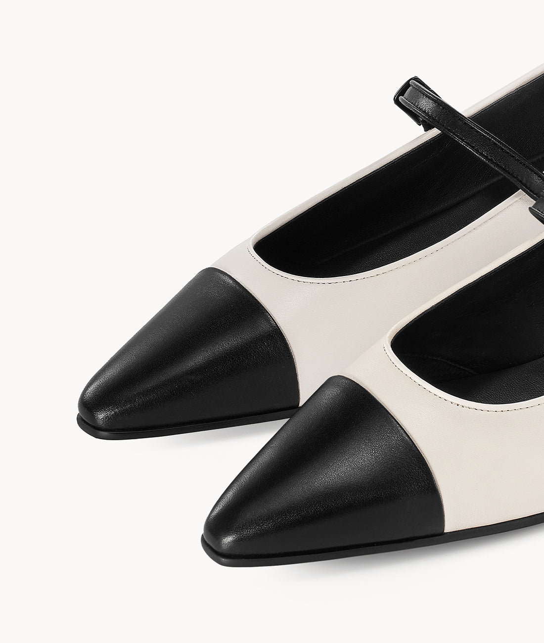 7or9 Black Label Series High-end Comfortable Black and White Calfskin Leather Mary Jane Flat for Women Block Heels - Quarter Moon 4.0