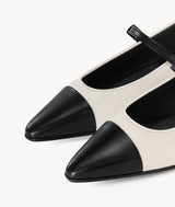 7or9 Black Label Series High-end Comfortable Black and White Calfskin Leather Mary Jane Flat for Women Block Heels - Quarter Moon 4.0