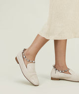 Almond Croissant Square-toe Creamy White suede Mattress Flat Loafers with 18mm heel